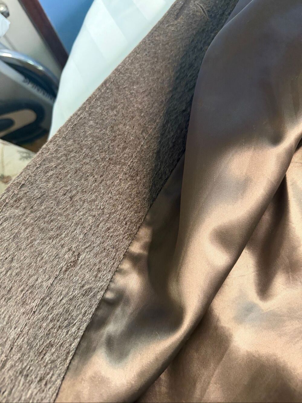 Hensel & Mortensen Vintage Llama Hair Long Coat Fur Collar Brown Women’s L Flaws - Picture 15 of 16